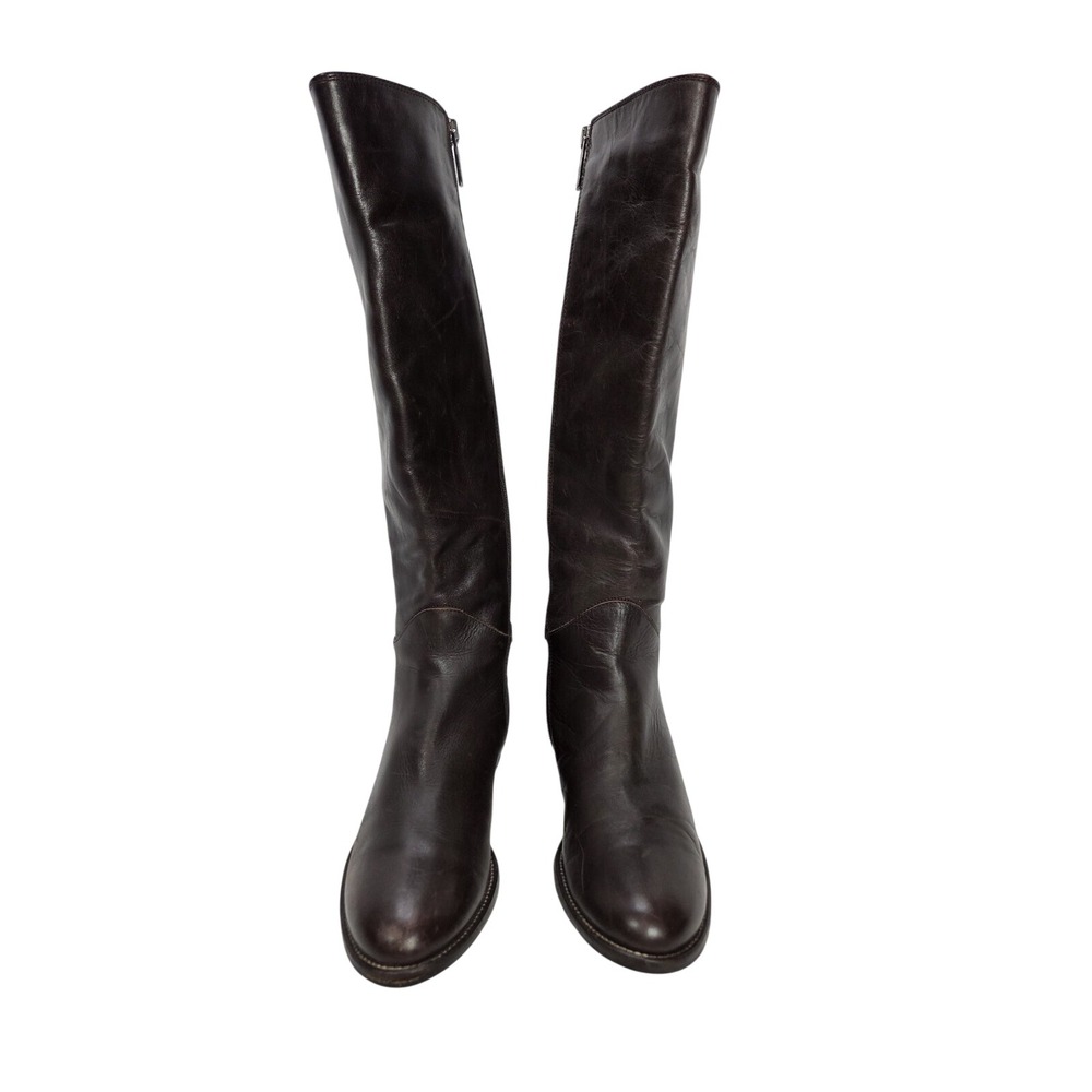 Aquatalia Knee High Boots W 7.5 Brown Leather Riding Moto Weatherproof Italian